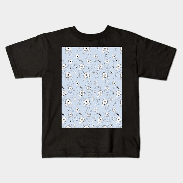 Whimsical flower pattern with a light blue background Kids T-Shirt by Sandraartist